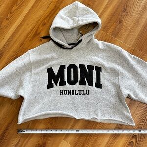 Moni Honolulu Gray Cropped Hoodie with Black Lettering